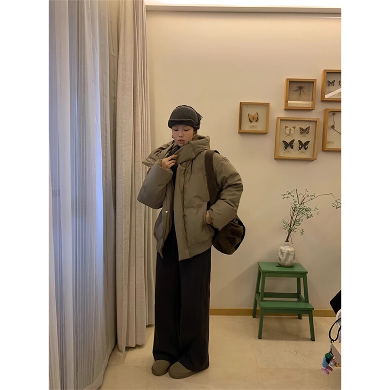 现货5W件冬季三防重磅boxy短款羽绒连帽PU皮棉衣外套防风加厚棉服图片