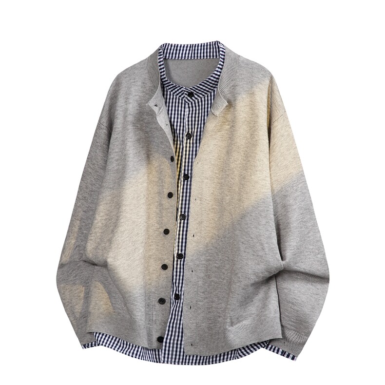 假两件圆领针织休闲开衫毛衣，A061-AM01659-特P85-白底图，男装针织衫/毛衣，电商A061