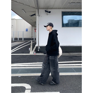 灰色cleanfit男生短款卫衣美式重磅连帽大帽衫廓形外套潮WY004P48图片