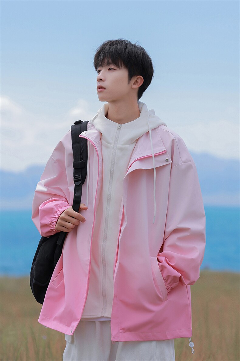 JK7833-P782025秋季新款渐变假两件连帽防水宽松夹克,男装夹克,星座109-1