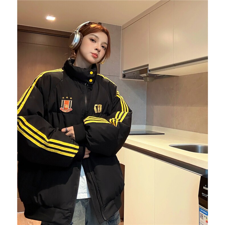 冬装新港风织带棉服刺绣logo棉衣休闲加厚外套男女G1105P118,男装棉衣,电商A339