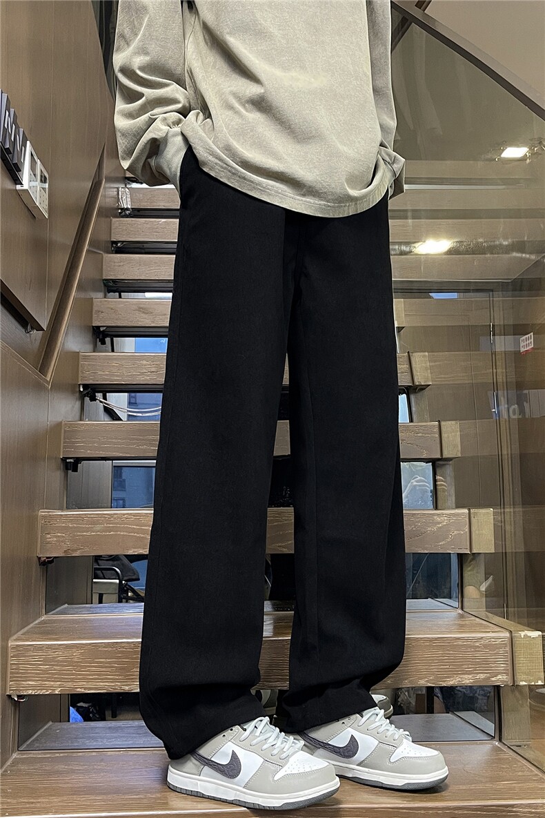 秋季新款宽松垂感阔腿休闲裤潮流莫尔绒直筒运动针织卫裤M563-P35,男装休闲裤,星座509