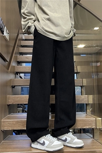 秋季新款宽松垂感阔腿休闲裤潮流莫尔绒直筒运动针织卫裤M563-P35图片