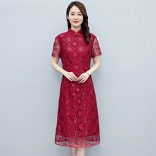 2023年春夏新款蕾丝旗袍婚庆喜宴中长修身显瘦百搭专柜品质连衣裙，女装汉服/婚纱/旗袍/礼服，媚琳依坊