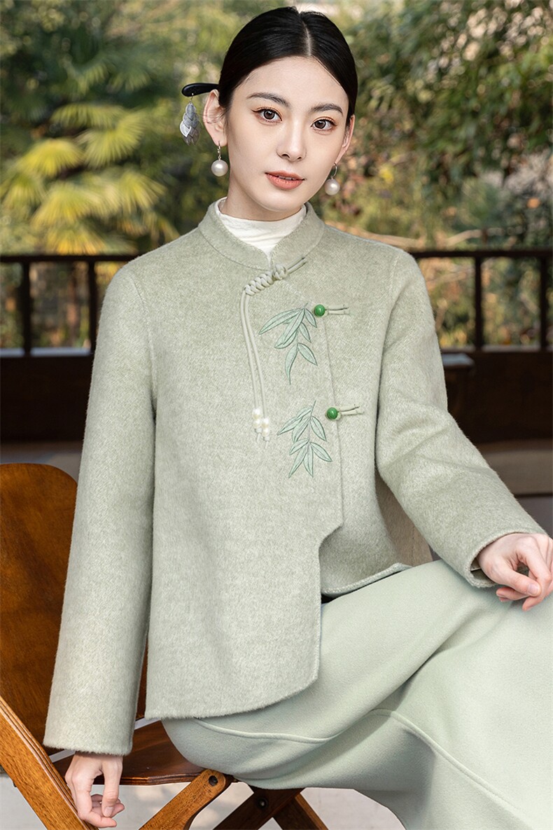 中国风双面羊毛套装女2024春秋新款中式改良旗袍高腰茶服两件套裙,女装套装/套裙,芷墨服饰