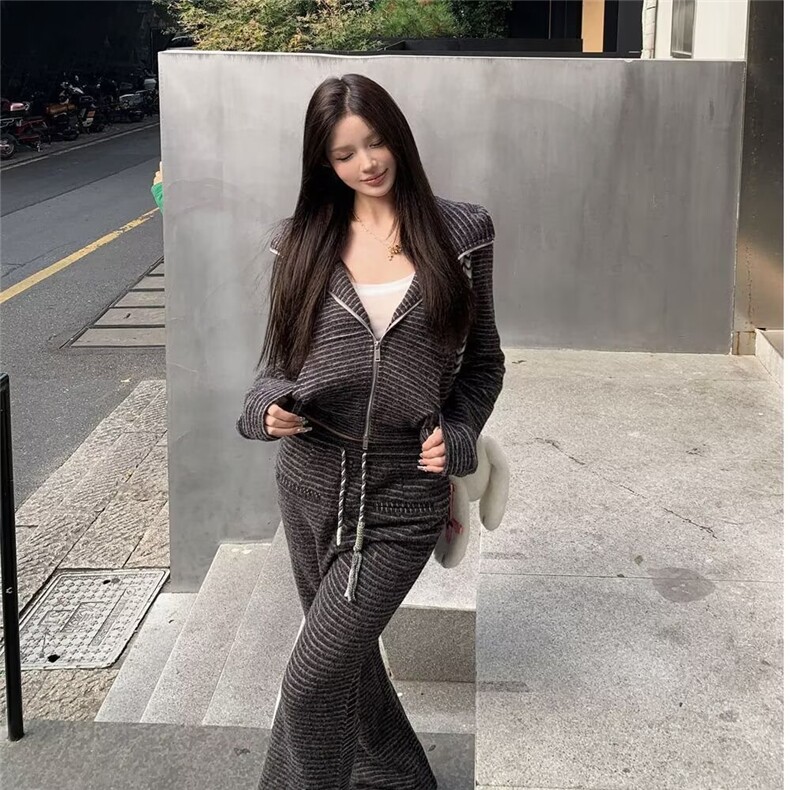 休闲运动套装女2025春季韩版慵懒风灰色连帽卫衣外套阔腿裤两件套,男装休闲套装,星座1210-1
