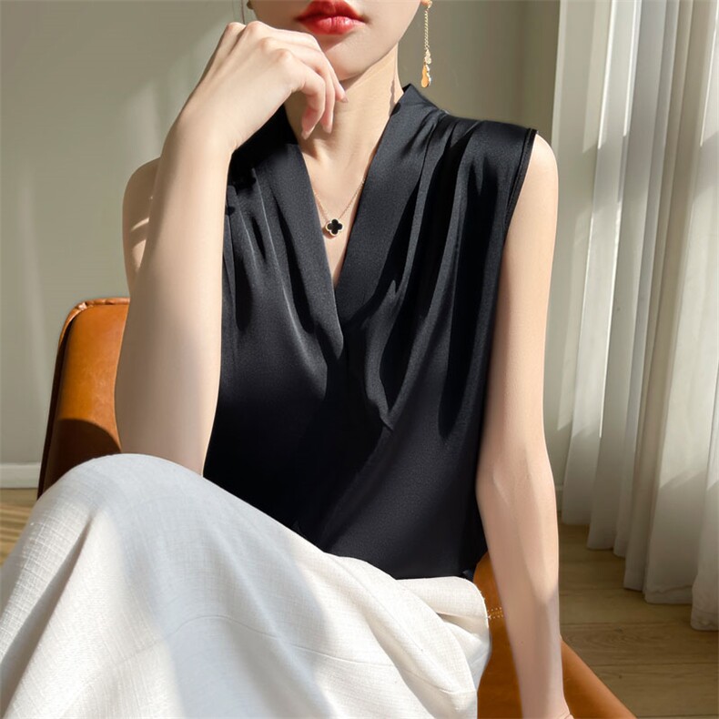 西装内搭小衫女2025夏无袖上衣仿真丝缎面吊带背心西服打底衬衫,女装衬衫,羊特美羊绒