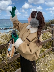 卡其色羊羔毛领拼接短款派克羽绒服女2025冬季小个子加厚保暖外套，女装羽绒服，慧尚依恋