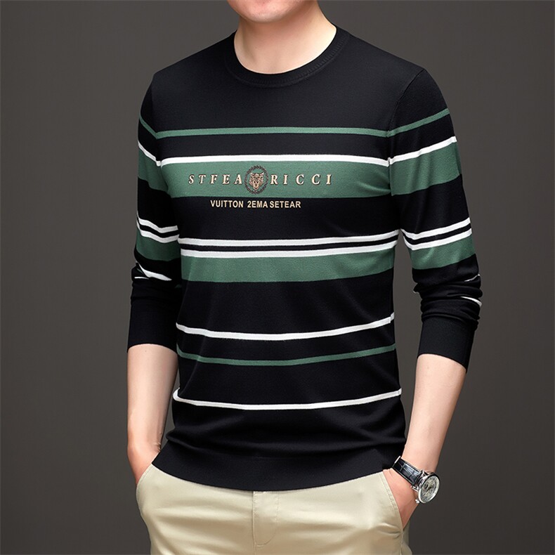 男士2023年春季新款长袖圆领休闲打底薄款针织衫商务修身，男装针织衫/毛衣，电商B360