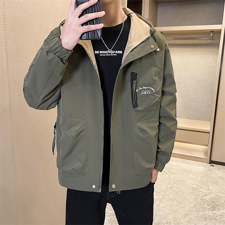 店主风-冲锋衣春秋季新款工装连帽长袖夹克外套902P110,男装夹克,电商A203-1