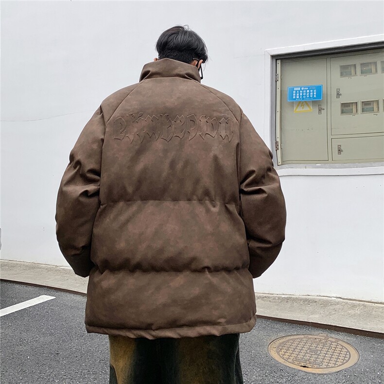 港风PU皮复古做旧设计钢印棉衣男MY77096P130控198抖控228，男装棉衣，星座227-7