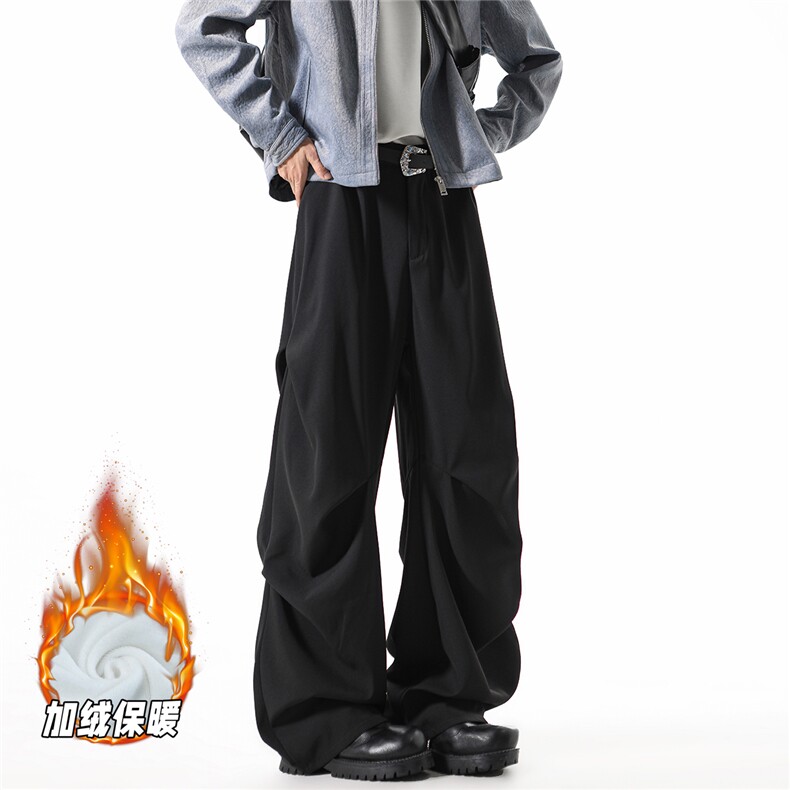 YK168特P38加绒45无影墙冬季美式宽松阔腿拖地微喇褶皱垂感西裤，男装西裤，电商A249