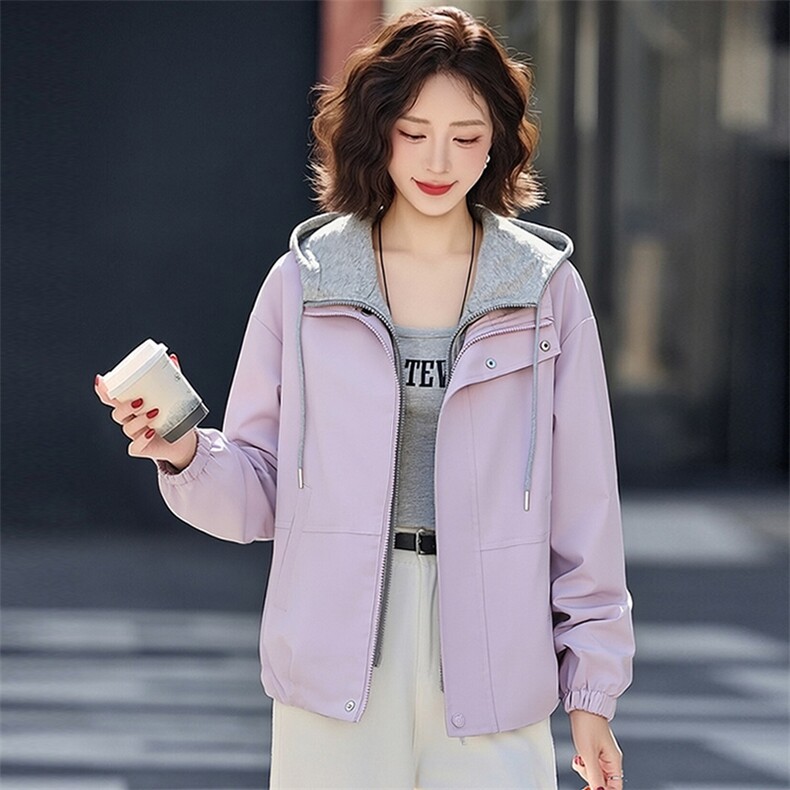 （现货）时尚假两件连帽短外套女新款宽松减龄上衣,女装短外套,韩蔻秀