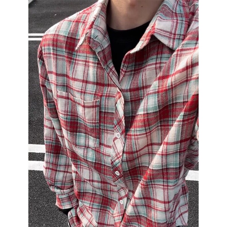 黄格子慵懒长袖衬衫男款春秋季美式复古情侣高级感潮牌衬衣外套,男装衬衫,星座908-1