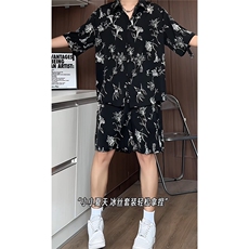 短袖衬衫男+短裤男潮流休闲套装男M-5XL大码TZ78720P50控98模特图，男装牛仔裤，星座226-1