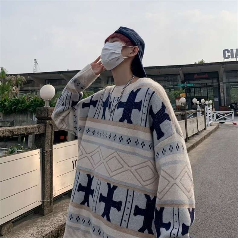 针织衫男韩版潮流拼色帅气2023冬季新款ins宽松百搭毛衣W3869-P46,男装针织衫/毛衣,星座412-3