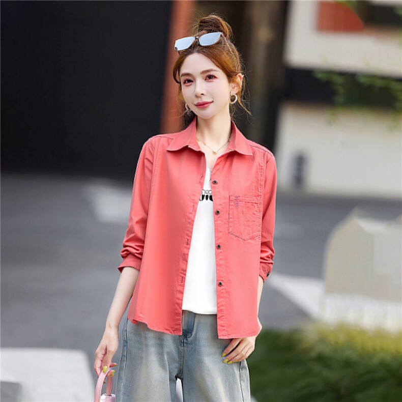 衬衫女纯色绣花简约时尚百搭，女装衬衫，芙芮