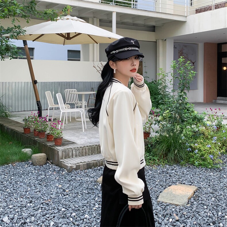 2024新款韩版棒球服夹克短外套女春秋季百搭小个子休闲白色上衣潮,女装短外套,MQ