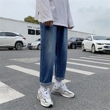 秋季牛仔裤男直筒宽松韩版潮流潮牌九分休闲长裤子6110-P50，男装牛仔裤，电商A318