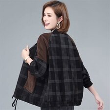 2020年冬装新款牛仔棉袄棉衣女格子拼接灯蕊绒外套女，女装棉衣/棉服，涵誉