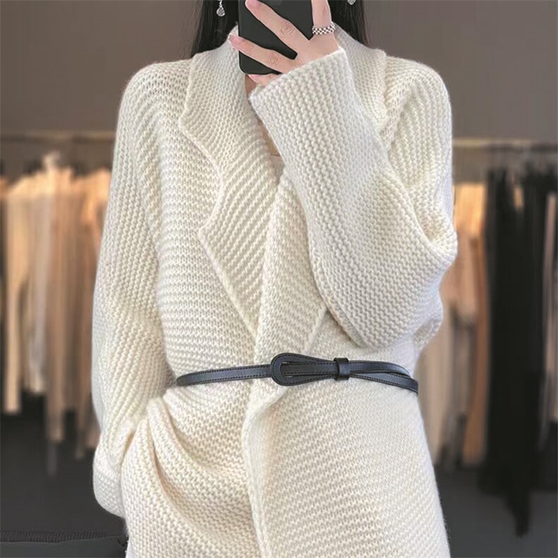 重磅加厚中长款100%羊毛开衫女西装领针织毛衣外套宽松羊绒衫上衣,针织衫/毛衣,萱芳婷羊绒