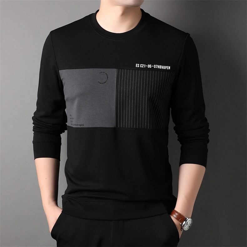 卫衣春秋季2023新款男商务休闲潮流宽松长袖圆领纯色印花上衣薄款，男装卫衣，电商B212（原钱塘6029）