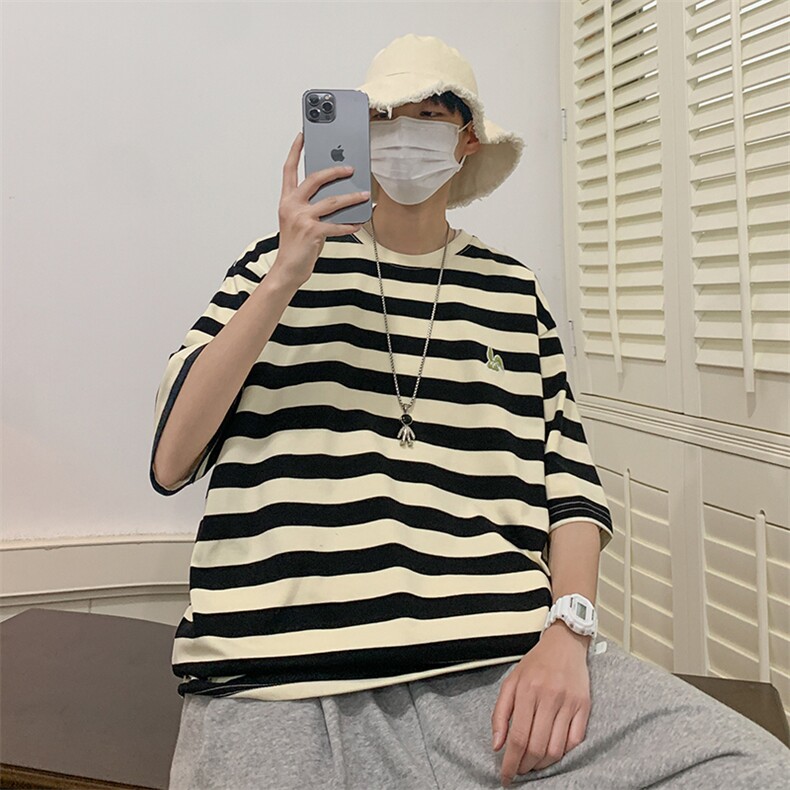 纯棉条纹短袖t恤夏季圆领宽松半袖上衣男HD045-301-P35控58,男装T恤,星座914-4