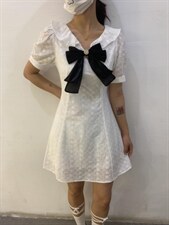 纯泡泡袖收腰气质高级休闲甜美连衣裙,女装连衣裙,尚言