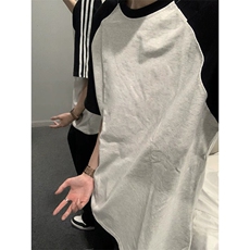 抖音得物品质二开240克宽松纯棉美式潮牌插肩三杠织带短袖T恤，男装T恤，电商A486-1