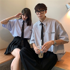 情侣装夏装2026新款短袖衬衫港风男女半袖衬衣团购HK14-P43领带3，男装T恤，电商A233-1