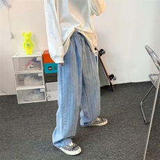 2023新款夏季薄款阔腿裤设计感小众条纹休闲工装直筒裤K1081-P48，男装牛仔裤，星座512-2