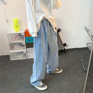 2023新款夏季薄款阔腿裤设计感小众条纹休闲工装直筒裤 K1081-P48图片
