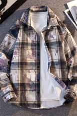 美式长袖宽松格子衬衫休闲内搭衬衣高级感翻领外套男CJ9741-特P42，男装衬衫，电商A007