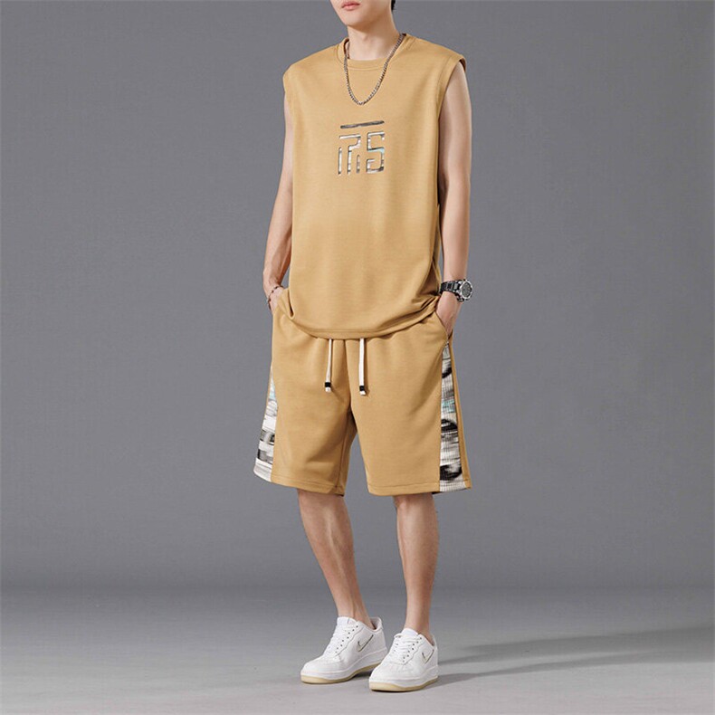 新中式风夏季2025背心短裤一套潮牌休闲套装XZ301b-2-TZ15TP38,男装背心/马甲,星座301B-2（原A443-1）
