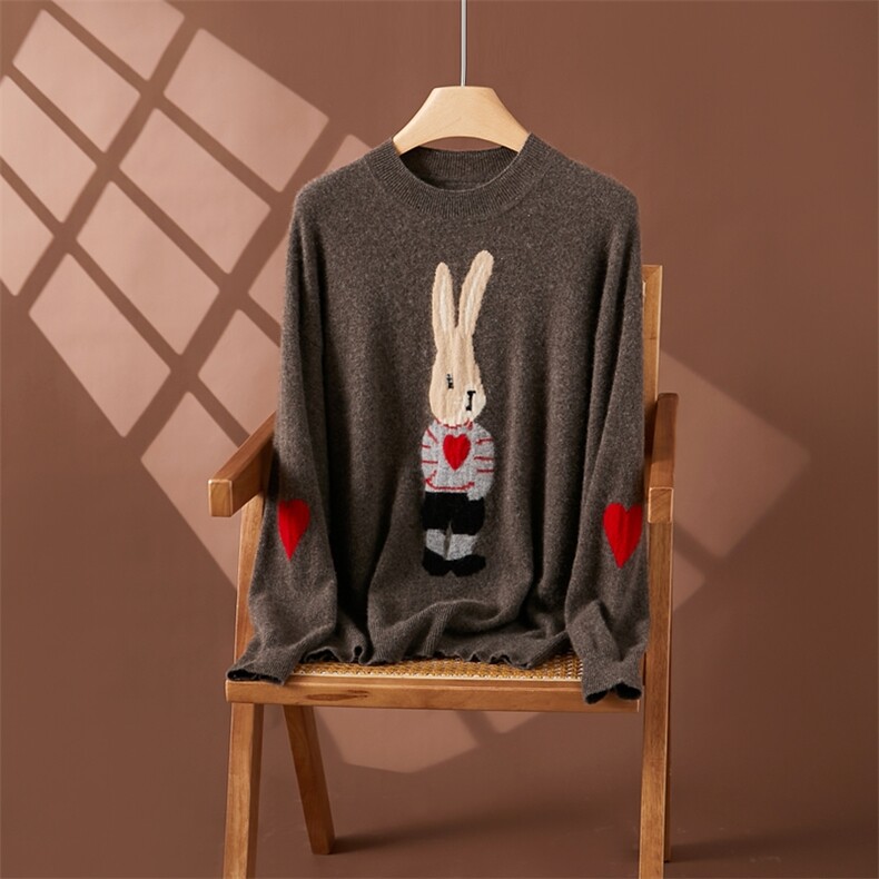 小众设计感提花35%羊绒衫女宽松慵懒风套头秋冬新款针织衫，女装羊绒衫，朵沐纯羊绒