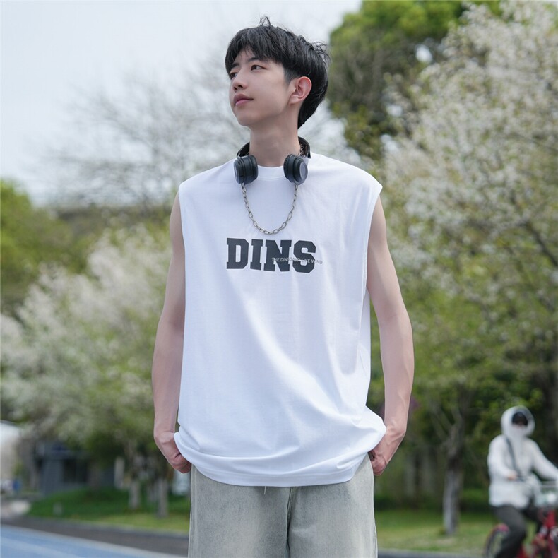高克重景2025夏字母宽松坎肩背心无袖T恤情侣A025-B352-P25,男装背心/马甲,电商A025