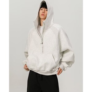 春秋新款半拉链上衣时尚潮百搭宽松美式重磅结构感连帽卫衣男图片