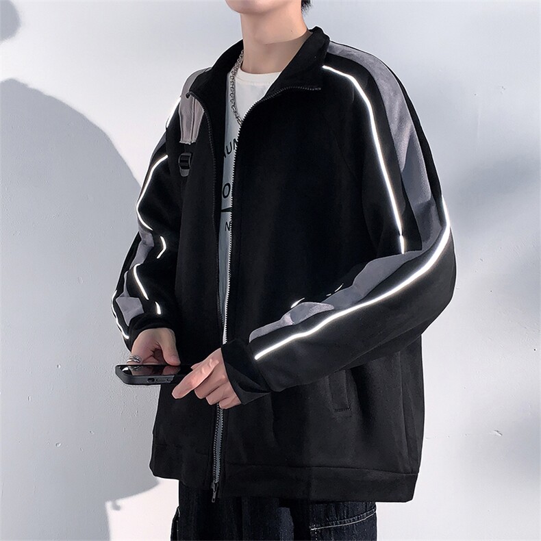 麂皮绒开衫夹克潮牌日系撞色拼接男宽松外套,男装夹克,电商A102