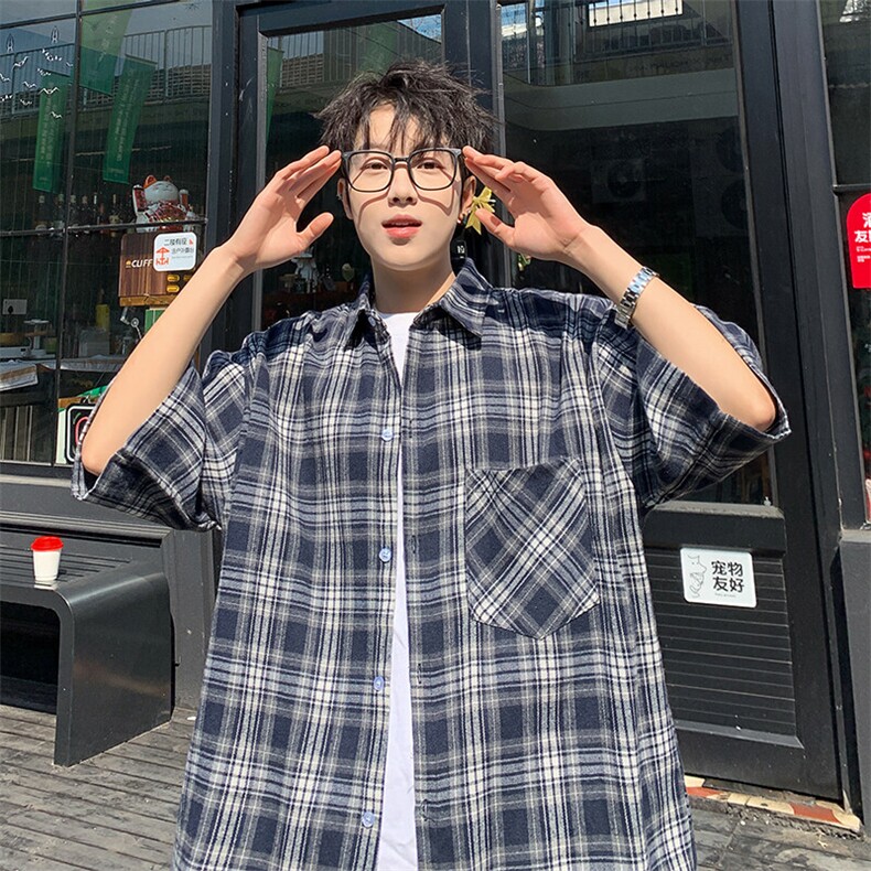 短袖衬衫男夏季新款磨毛格子衬衣DX711-特批25无差价，男装衬衫，星座214-3