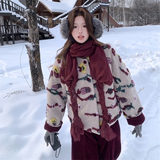 羊毛手工浮雕毛毡工艺羽绒服配围巾灯芯绒裤三件套女，女装套装/套裙，水衣源