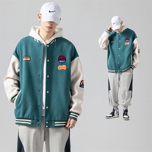 2022热销拼接呢料大码夹克休闲boy无影墙贴布标棒球服J6720-P85图片