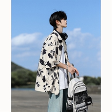 水墨花卉短袖花衬衫冰丝度假痞帅衬衣高级感夏威夷外套DC5015/P35，男装衬衫，电商B238