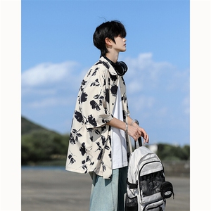 水墨花卉短袖花衬衫冰丝度假痞帅衬衣高级感夏威夷外套DC5015/P35图片