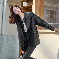 海宁真皮皮衣女中长款2025新款高级感宽松休闲外套绵羊皮夹克上衣，女装皮衣，简古