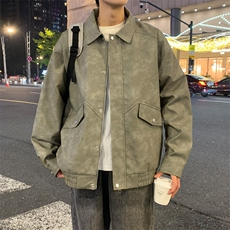新款中性风户外夹克男翻领纯色上衣皮衣外套A157B-J2521-特P85，男装夹克，电商A157B