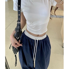 拼接撞色速干休闲裤女夏松弛感高腰宽松垂感拖地阔腿裤子KW118，男装休闲裤，星座1116A（原606A-3）