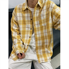 现货~磨毛加厚格子大码长袖衬衫C5895/特P25黄色2，男装衬衫，电商A094