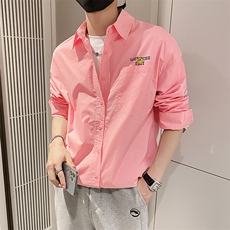 社会风秋纯色宽松笑脸印花衬衫时尚B297-7705-P68控98，男装衬衫，电商B297