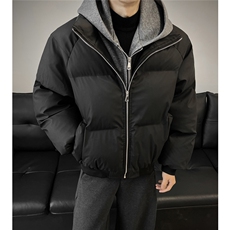 美式假两件pu皮短款棉服男款冬季加厚工装棉袄连帽外套特P85，男装皮衣，电商C306-1