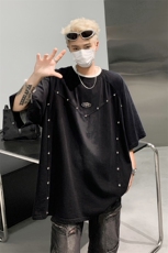 水洗做旧短袖t恤男夏季美式复古铆钉解构上衣XZ514-2-202438-P68，男装T恤，星座514-2(原B239)